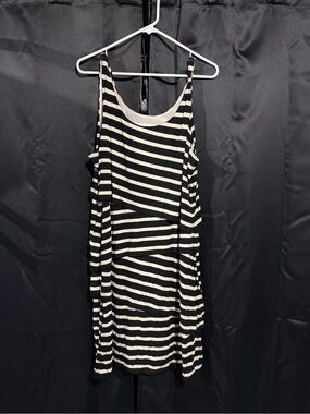 LOFT Black and Cream Striped Sleeveless Dress